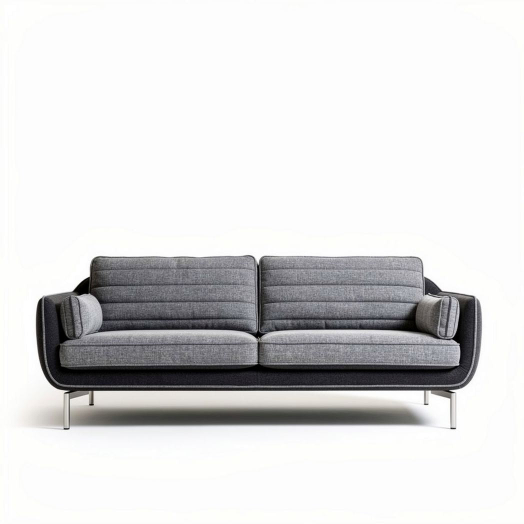 Canapé gris en tissu avec accoudoirs et structure en métal 190 x 85 x 75cm