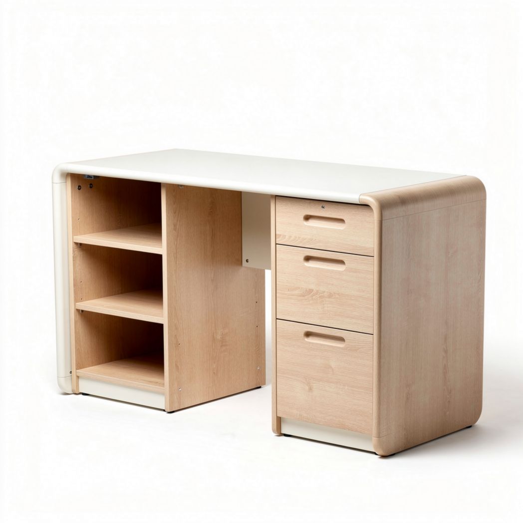 Bureau en bois clair avec rangement intégré dimensions 150 x 70 x 75cm