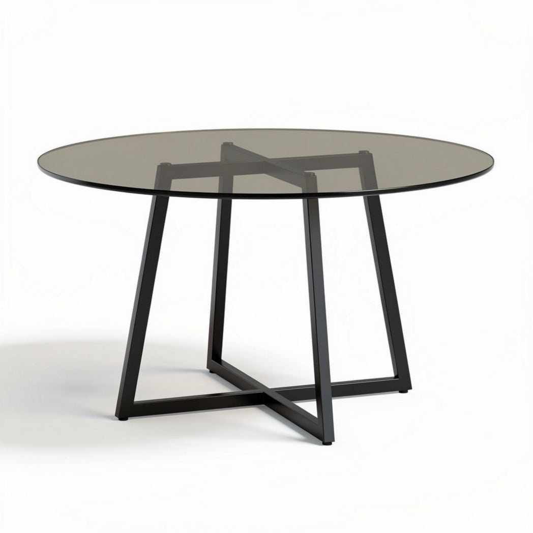 Table ronde en verre fumé avec structure en métal noir 100 x 100 x 75cm
