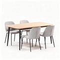 Table à manger en bois avec quatre chaises en tissu gris dimensions 150 x 90 x 75cm