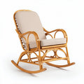 Fauteuil à bascule en rotin couleur naturelle avec coussin en tissu 85 x 60 x 100cm