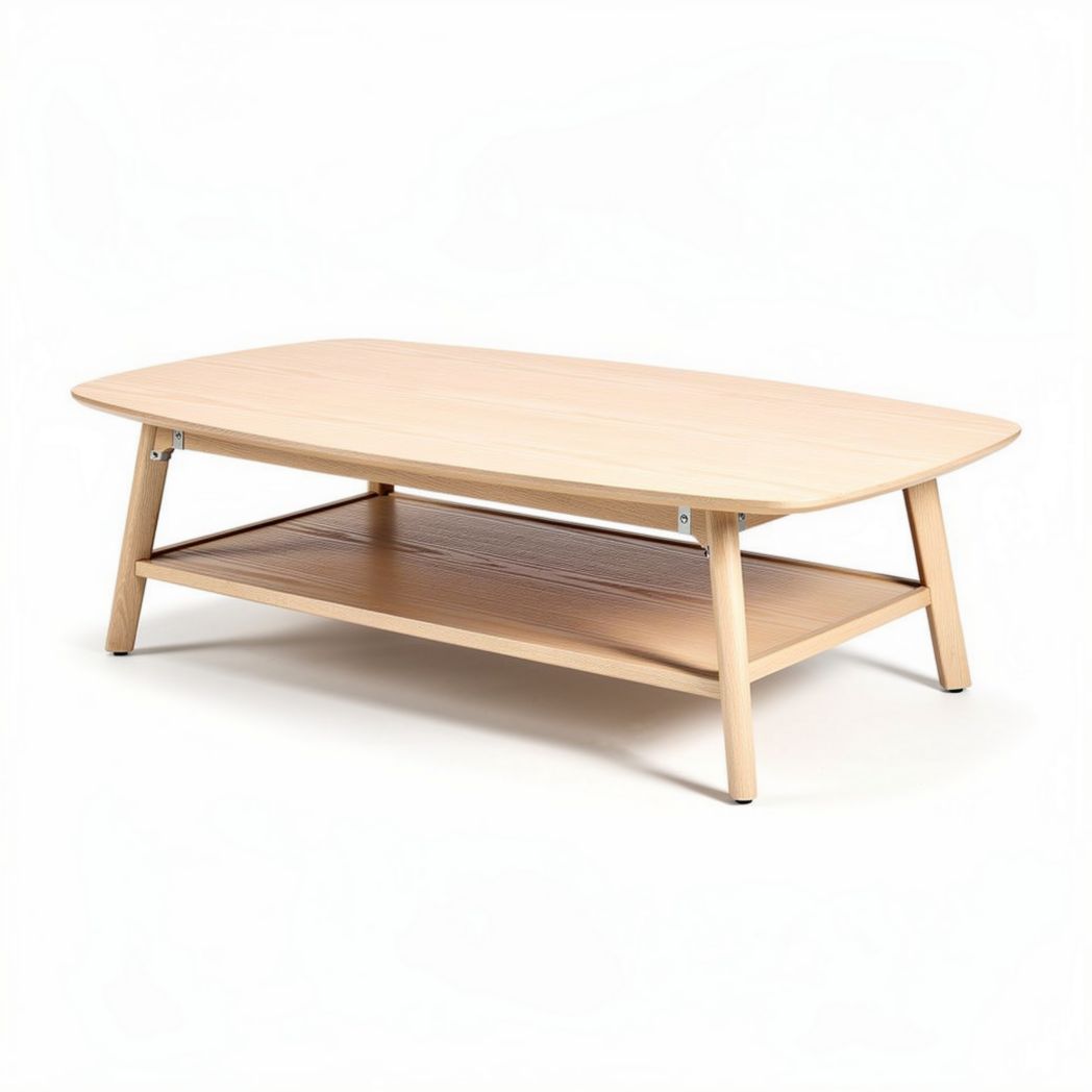 Table basse en bois clair avec étagère inférieure dimensions 120 x 70 x 40cm