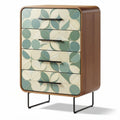 Commode en bois avec finition géométrique offrant cinq tiroirs et dimensions 60 x 40 x 100cm