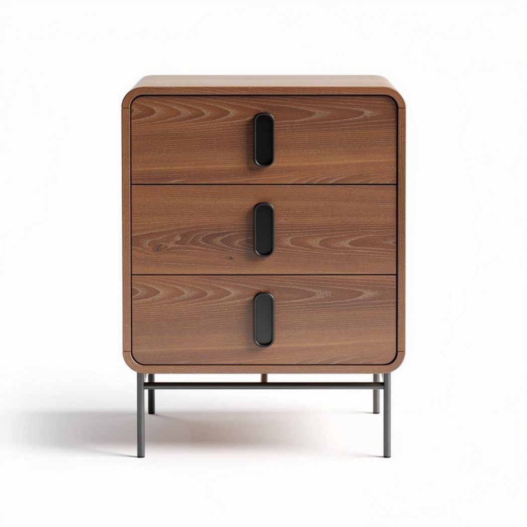 Table de chevet en bois avec trois tiroirs en métal noir 50 x 40 x 60cm