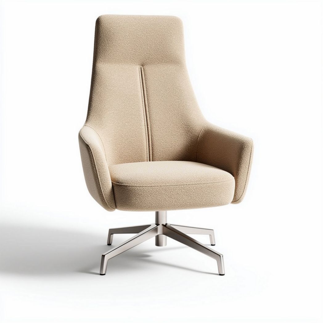 Fauteuil moderne en tissu beige avec base en métal swivel 80 x 70 x 100cm