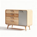 Buffet en bois naturel avec trois tiroirs et une porte coulissante gris 90 x 45 x 75cm